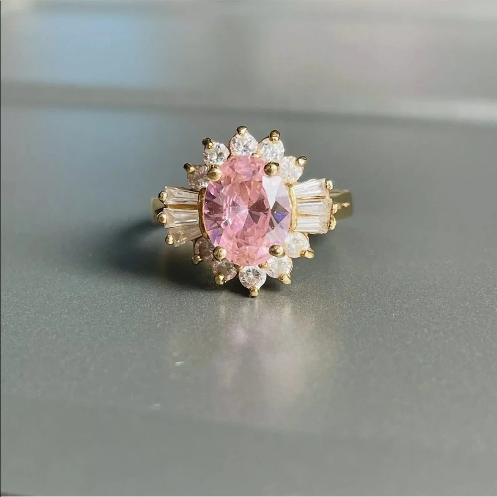Estate 14k Gold Rose & White Cubic Zirconia Ring - Picture 3 of 11